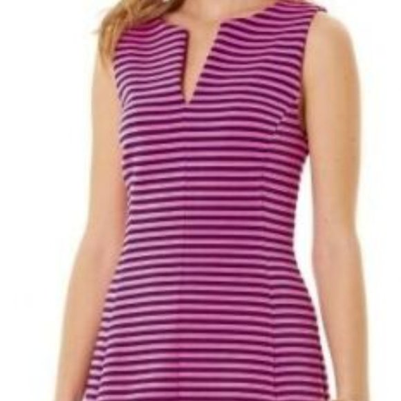 Lilly Pulitzer Brielle fit & flare dress Hotty Pink Ottoman Stripe - Picture 2 of 14